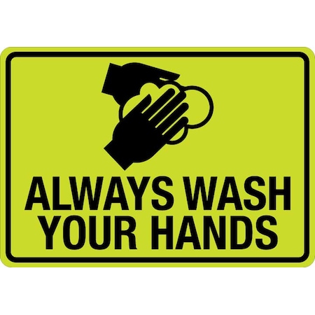 Sign, Always Wash Your Hands (W Sym), LCUV-0104ST-RD_10x7